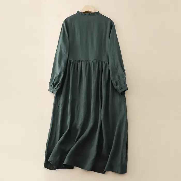 Robes longues vintage en coton pour femmes, style coréen décontracté et élégant, pour le bureau, vêt