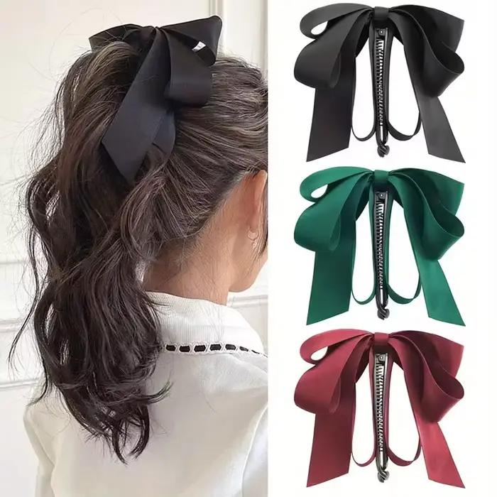 Pince à cheveux à pompon avec nœud, satin haut de gamme, style Y2K, décoration de coiffure et access