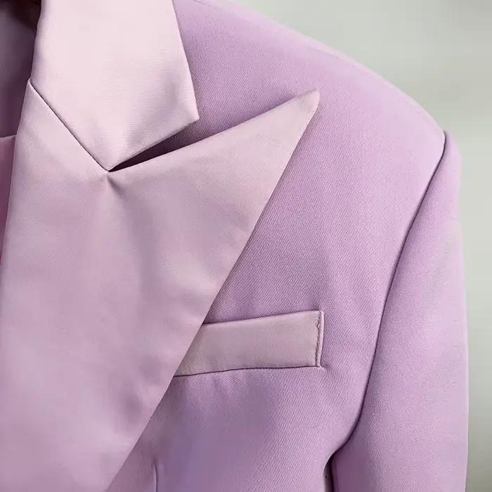 Blazer court en satin à boutons simples pour femmes, veste de créateur, col extra initié, haute qual