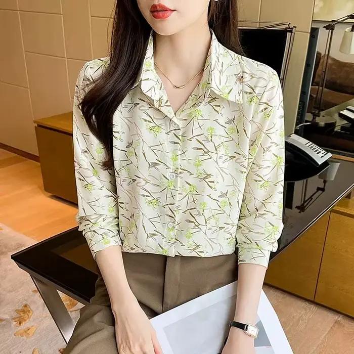 Nouveau élégant impression blouses décontracté quotidien dames chemises mode femmes boutonné hauts b