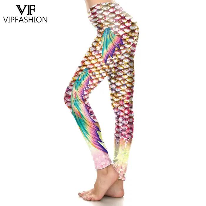 Leggings sirène colorés VIP FASHION pour femmes, taille haute, effet écailles de poisson, pantalon m