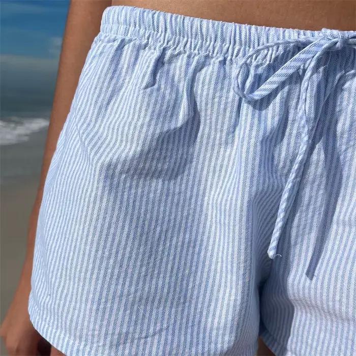 Short à rayures décontracté pour femmes, vêtements Y2K, proximité Wstring, taille élastique, coupe a