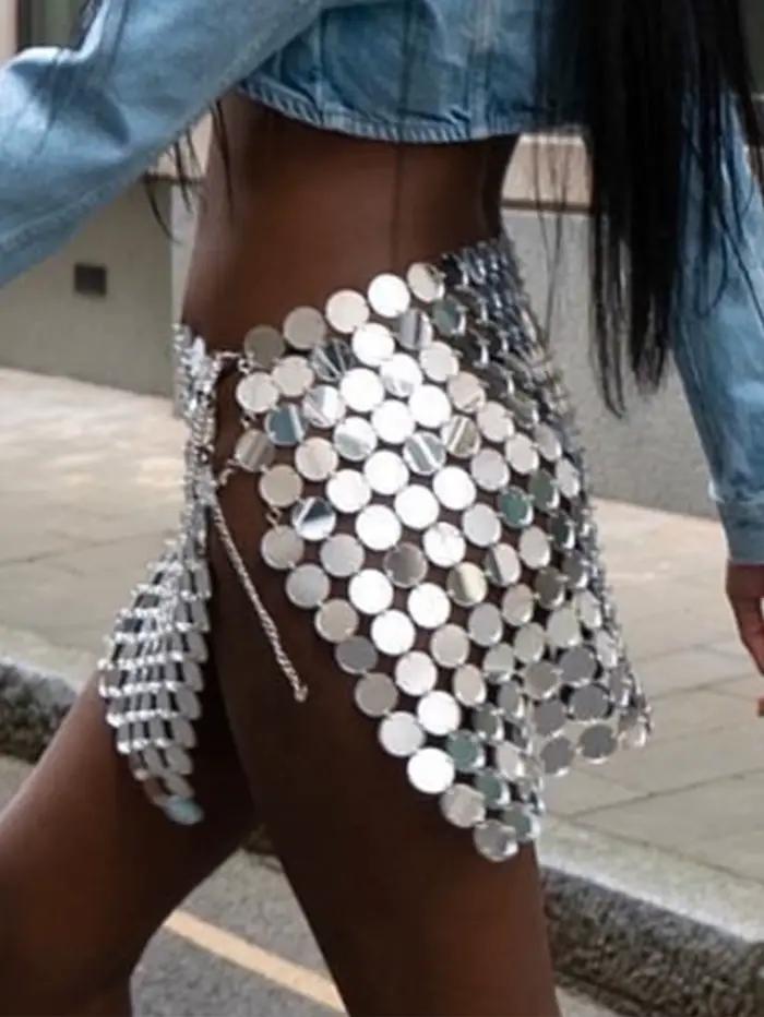 Mini-jupe sexy transparente à sequins métalliques pour femme, idéale pour l'été, les soirées en club