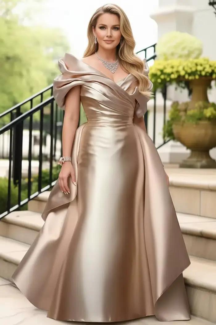 Robe de soirée en Satin pour femmes, épaules dénudées, manches bouffantes, grande taille, couleur un