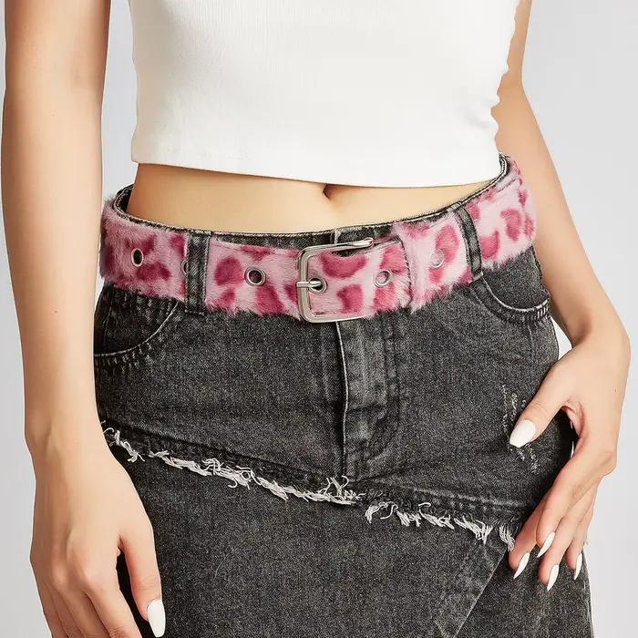 Ceinture en peluche rose pour femmes, tendance Y2k, accessoires pour jeans polyvalents, boucle ardil