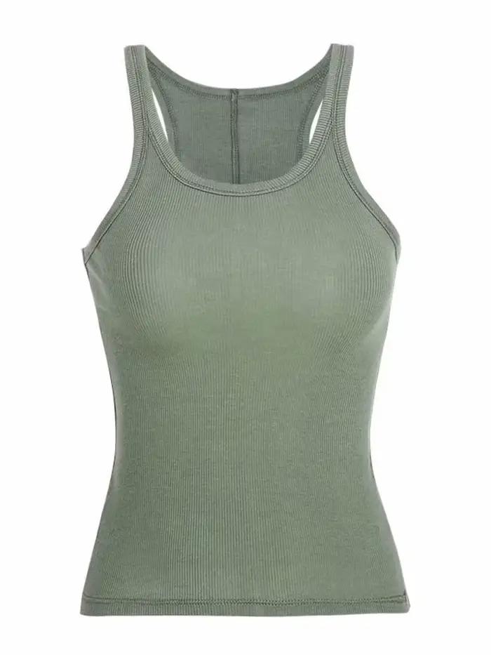 Débardeur tricoté côtelé de couleur unie pour femmes, camisole d'été Vintage sans manches des années