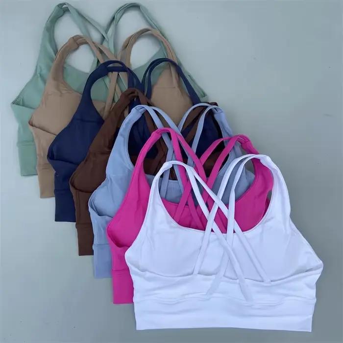 Couleur unie Fitness femmes Sport soutien-gorge gymnastique Yoga soutien-gorge athlétique croix haut