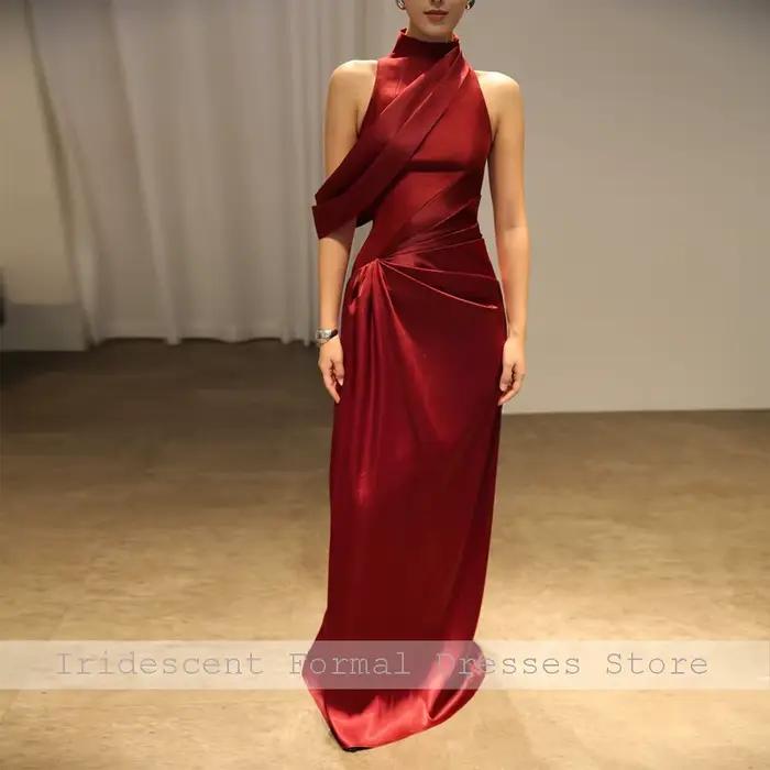 Robes de soirée bordeaux avec encolure licou, ligne A plissée, longue longueur au sol, robes de nuit