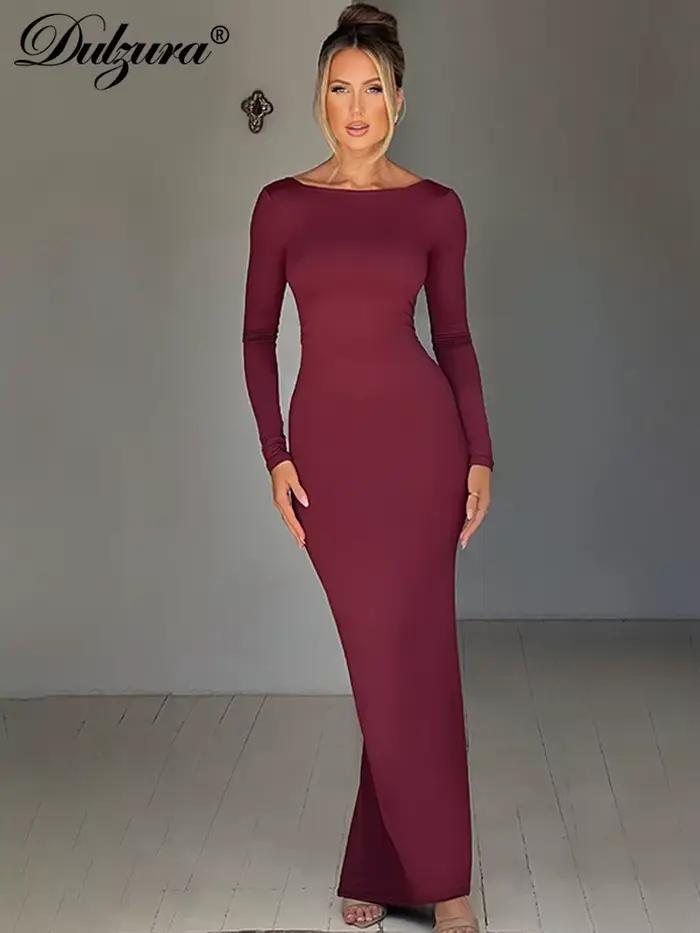 Dulzura – robe Maxi froncée, dos nu, couleur unie, automne-hiver, vêtements pour femmes, Sexy, éléga