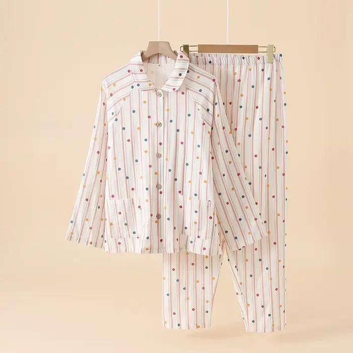 2025 nouveau pyjama pour femmes ensemble 100% coton gaze mignon à manches longues pantalon deux pièc