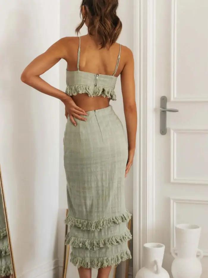 Robe longue en dentelle, couleur unie, col en V, Sexy, bretelles, sans manches, coupe, dos nu, trans