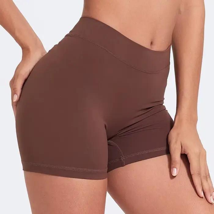 Short de yoga taille haute à dos en V pour femme, short moulant en nylon, pantalon de fitness, levag