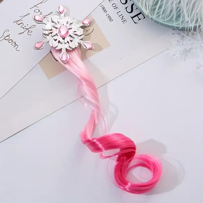 Perruque colorée pour enfants, pinces à cheveux, reine des neiges, cheveux longs bouclés dégradés su