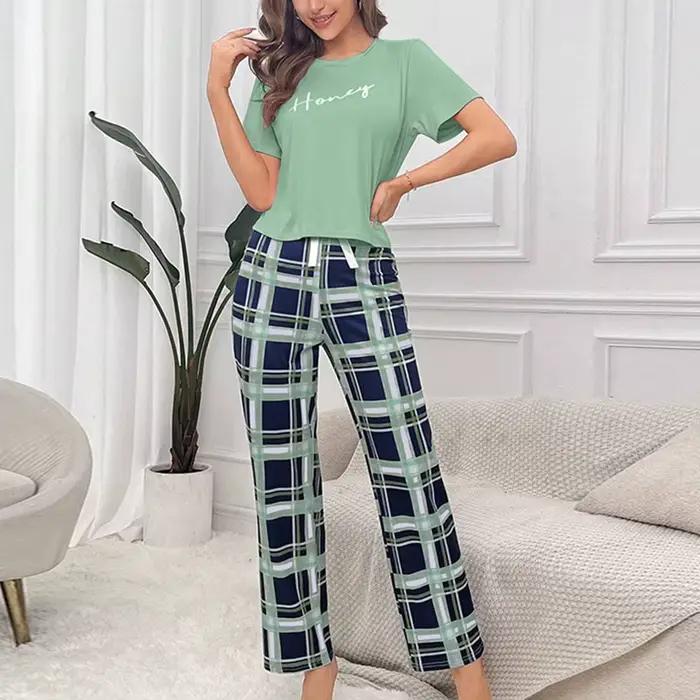 Ensemble pyjama pour femmes, vêtements de maison décontractés, doux et confortables, T-Shirt à col r