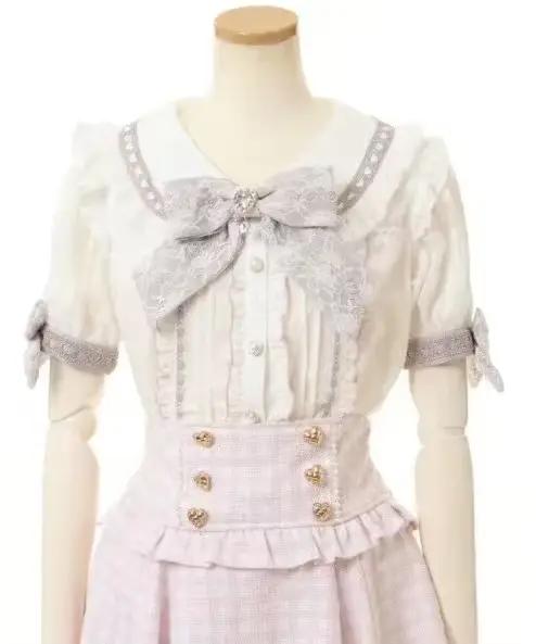 Rojita Style dentelle col Lolita chemise mode femmes hauts été mignon doux nœud épaule coupe ajustée