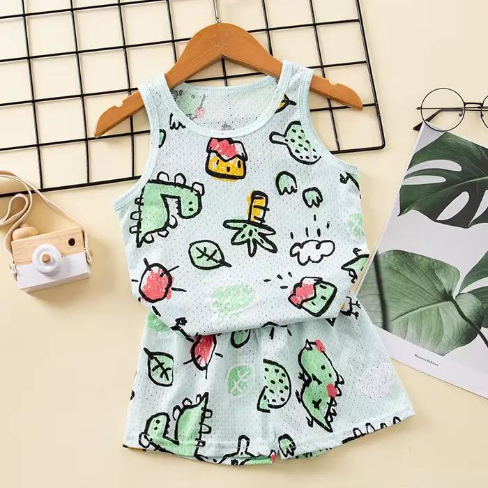 Pyjama en coton pour enfants, ensemble court, vert, rose, pour garçons et filles de 1 à 2, 3, 4, 5, 