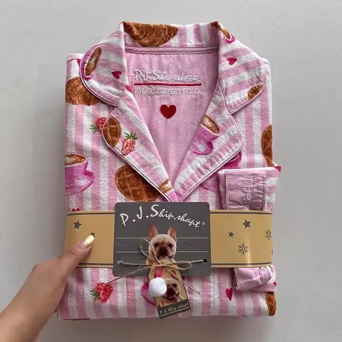 Femme confortable coton pyjamas ensemble vêtements de détente 2 pièces dessin animé à manches longue