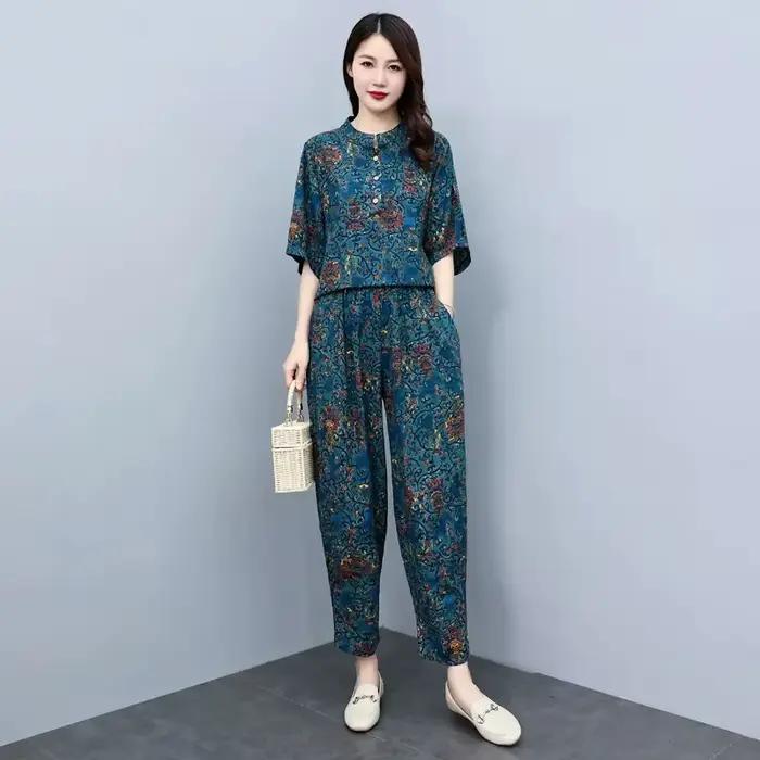 Costumes d'été pour mères d'âge moyen, nouvelle mode, réduction de l'âge, pantalon Harun, ensemble e