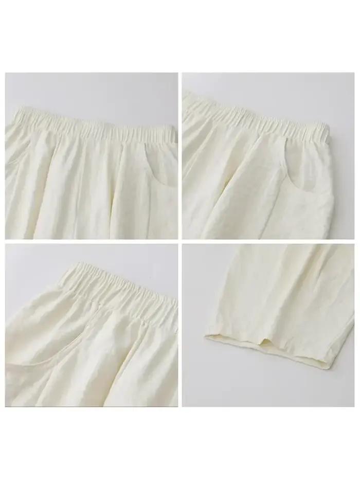CHIC VEN femmes blanc pantalon solide décontracté taille élastique taille haute plissé jambe large f