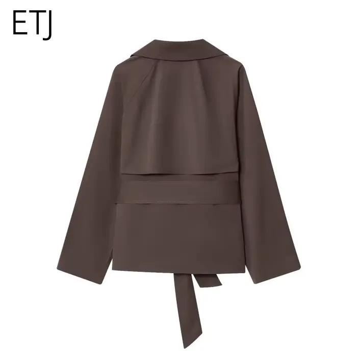 ETJ automne 2025 nouvelle collection femmes style britannique revers double boutonnage maillard coul