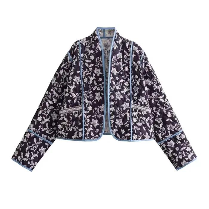 Manteau en coton violet à motifs floraux vintage pour femme, collection automne-hiver 2026, veste dé