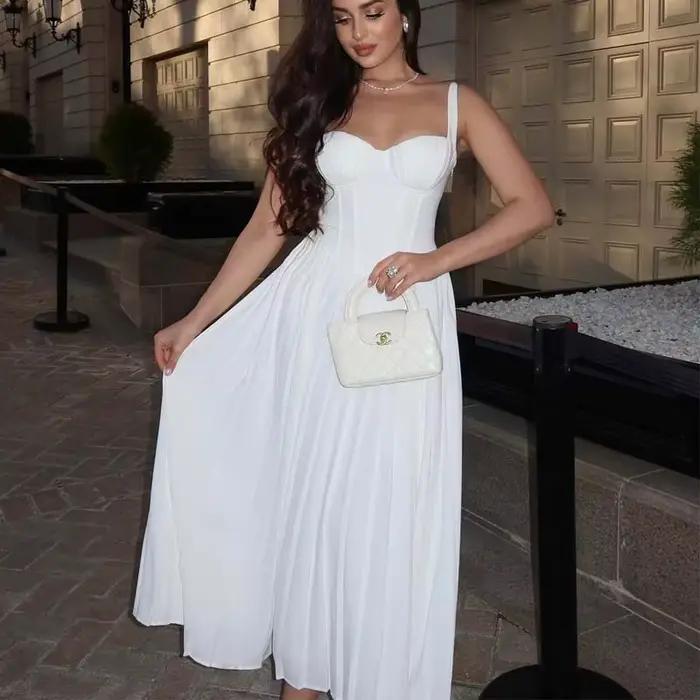YENKYE-Robe trapèze mi-longue à lacets pour femme, robe en coton, robe fendue sur le devant, robe de