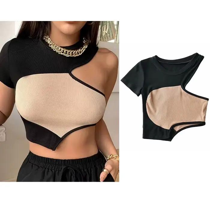 Haut caraco gothique sexy pour femme, dos nu en fibre noire esthétique, GlaE-Girl Crop, Vintage, Pré