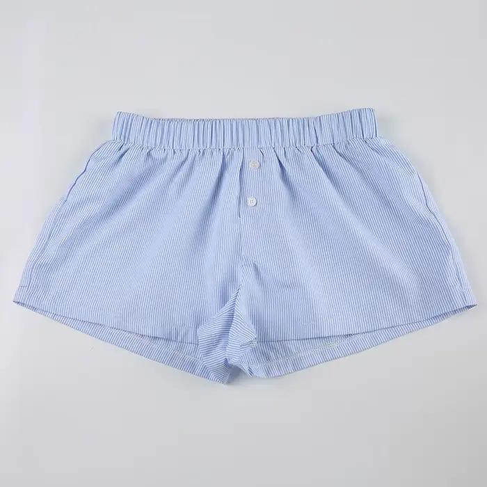 Short décontracté à imprimé rayé pour femme, taille élastique, bas boutonnés à la mode, streetwear c