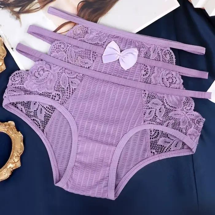 Culottes ajourées pour femmes, taille haute, grande taille, en dentelle florale, lingerie en maille,