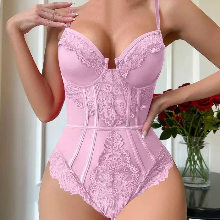 Body Sexy en dentelle blanche, Corset transparent à bretelles, Lingerie séduisante, Push Up, Teddy, 