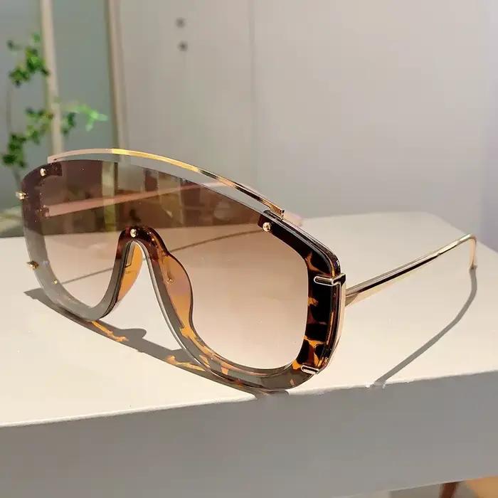 Mode léopard femmes lunettes de soleil élégant dégradé Sports de plein air nuances de luxe en métal 