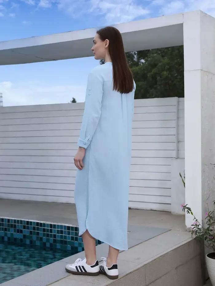 AP SS25 – robe chemisier en mousseline pour femmes, tenue décontractée, fentes latérales, longueur d
