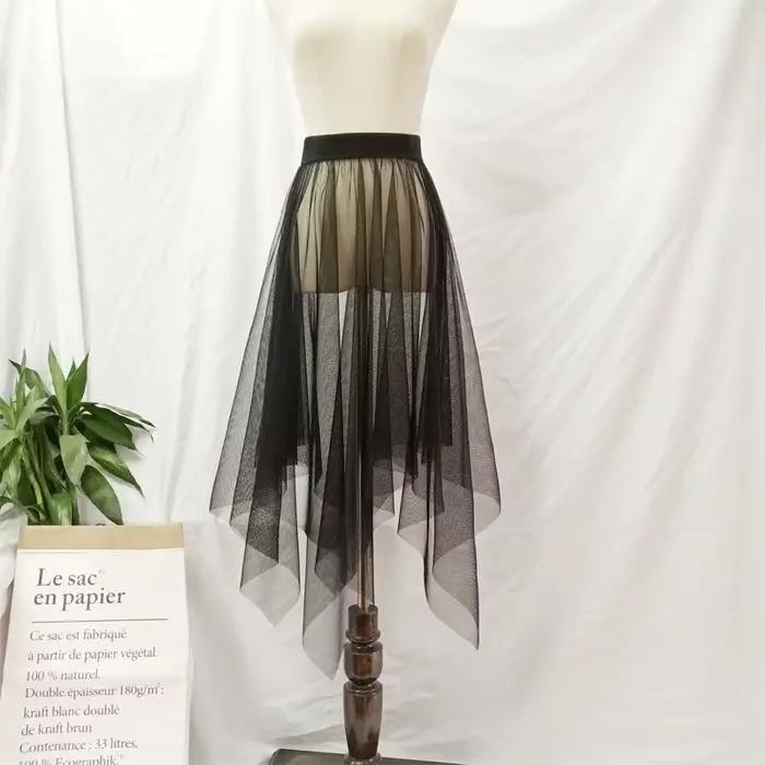 Jupon d'été longue couche transparente, Tulle noir et blanc, jupe en maille et dentelle, sous-jupe p