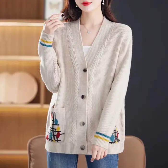 Pull court en tricot brodé pour femmes, pull femme, veste gilet, printemps, automne, 2024