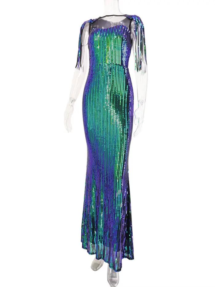Robe d'été sexy transparente moulante à paillettes pour femmes 2026, robe maxi élégante pour fête d'