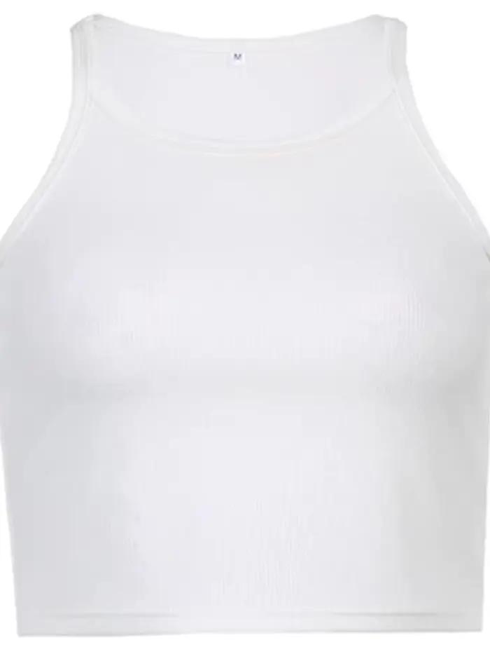 Haut court décontracté en fibre de coton blanc pour femme, caraco fitness basique pour femme, t-shir