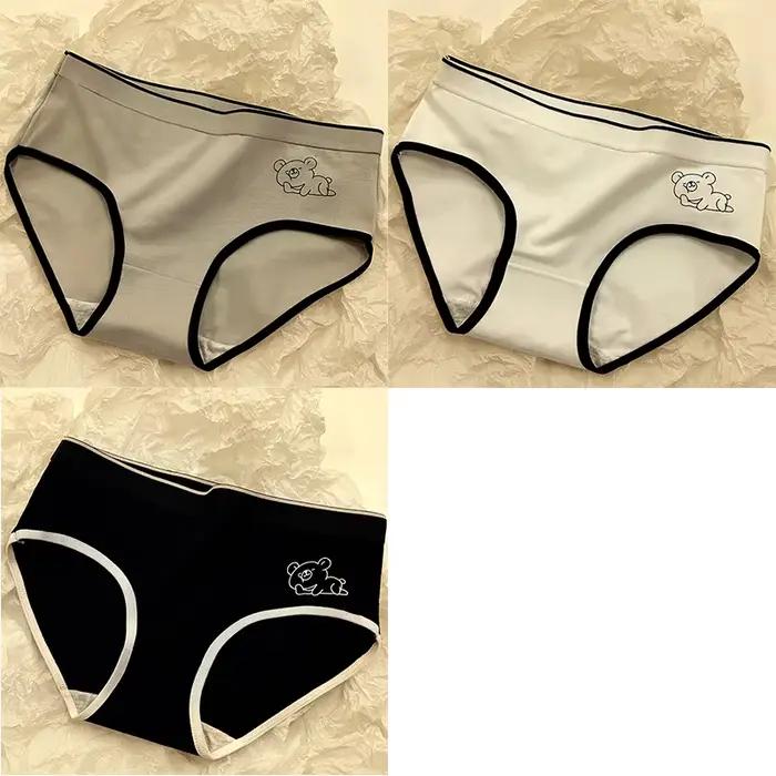 3 pièce/ensemble femmes culottes dessin animé ours rayé coton culotte mignon taille basse sous-vêtem
