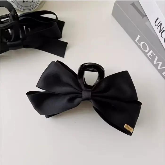 Pince à cheveux française élégante, pince à griffes avec nœud noir, Style Hepburn pour femmes et fil