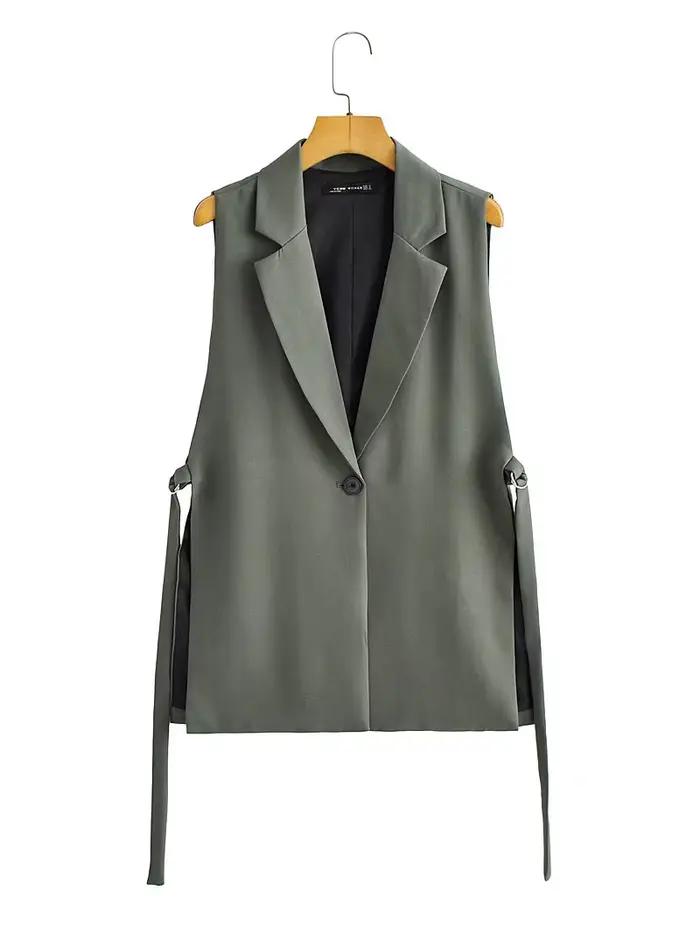 Zevity-Gilet fendu sur le côté pour femme, Vêtements d'extérieur chics, Mode féminine, Solide, Un bo