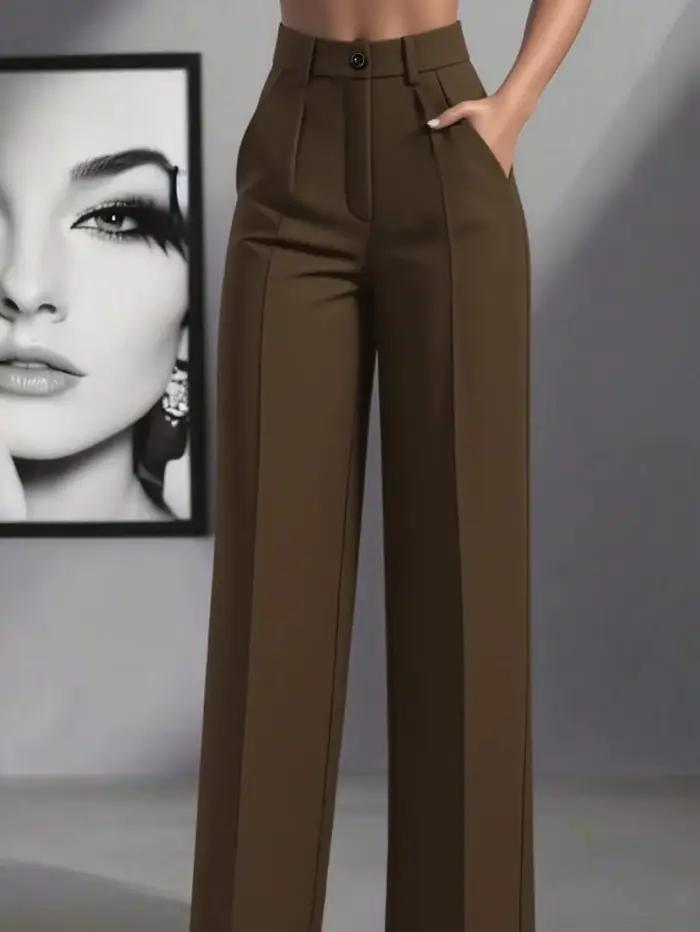 Pantalon de travail ample taille haute décontracté, couleur unie, mode printemps et automne transfro