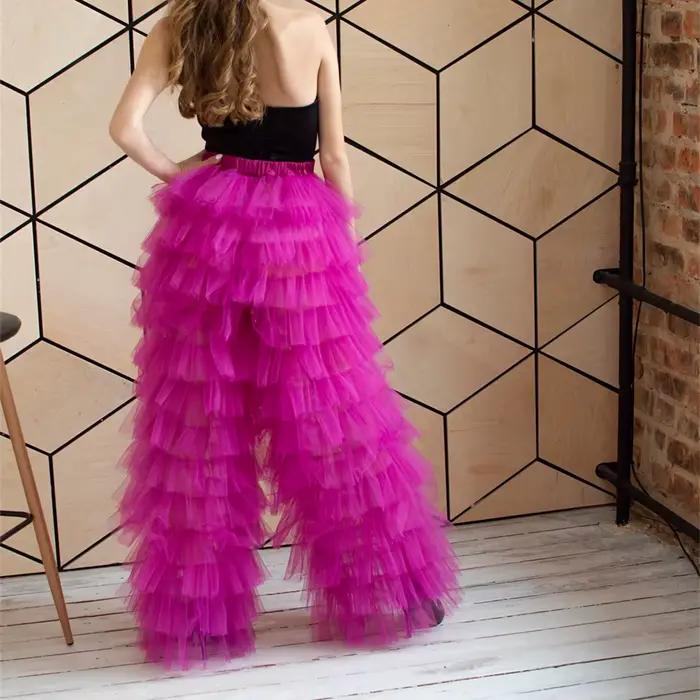 Pantalon en maille de tulle pour femme, pantalon à volants multicouches pour femme, taille haute, te