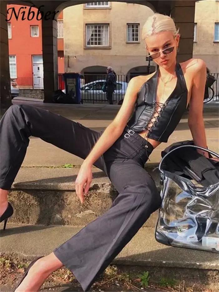 Nibber – haut court en cuir PU noir pour femmes, Sexy, Punk Y2K, dos nu, Camisole, gilet d'été, mode