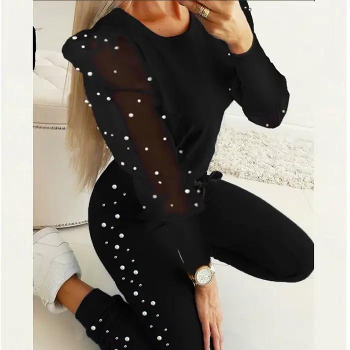 Ensemble de survêtement à épaules dénudées pour femme, pantalon bandage taille haute, olympiques à m