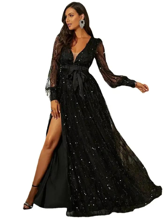 InjMesh Sequin Display Banquet fur s for Women, Robe de soirée, Robe longue, Noir, Élégant, Indépend