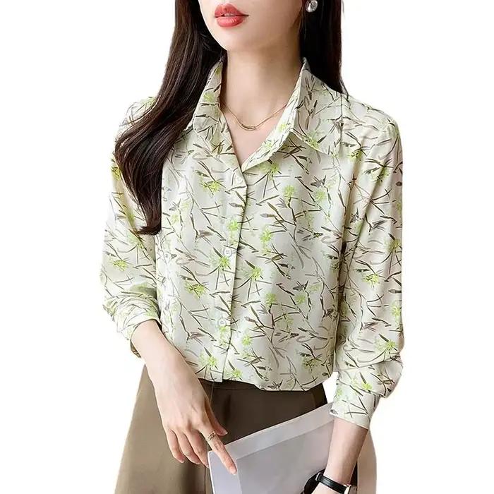 Nouveau élégant impression blouses décontracté quotidien dames chemises mode femmes boutonné hauts b