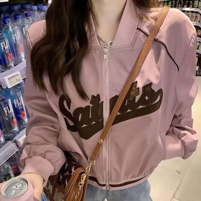 Gidyq-Veste de Baseball avec Lettres Brodées pour Femme, Manteau Court et Mince, à la Mode, avec Fer