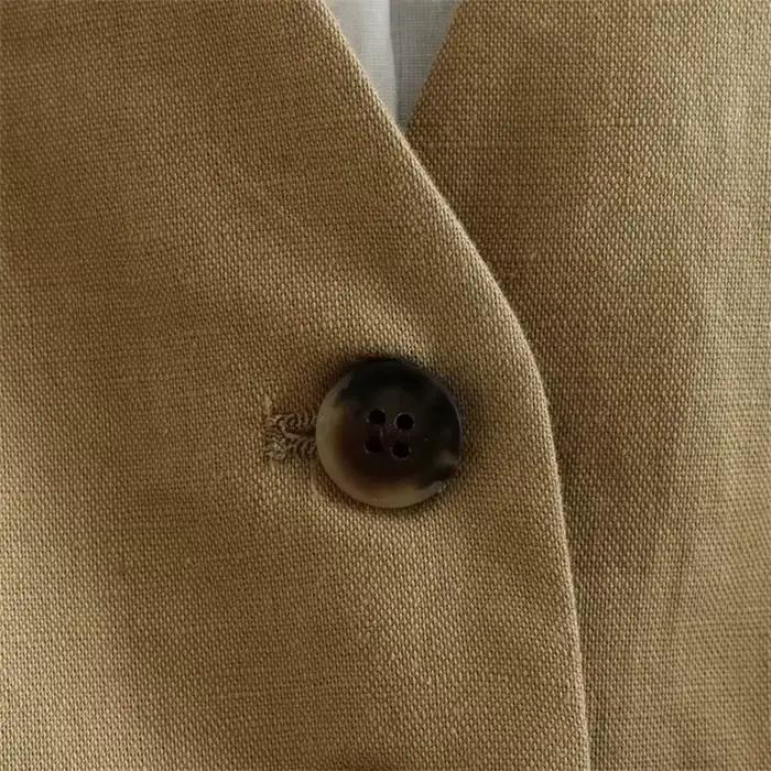EllYANEllTIAN-Haut en Lin de Bergame pour Femme, Col en V, Simple Boutonnage, Court, Style CommPiedm