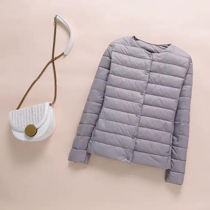 Doudoune ultralégère sans col pour femme, manteau coréen en duvet de canard, Parkas rembourré portab