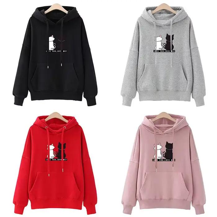 Sweat à capuche décontracté pour femmes, sweat-shirt créatif assorti, Streetwear, motif de chat mign