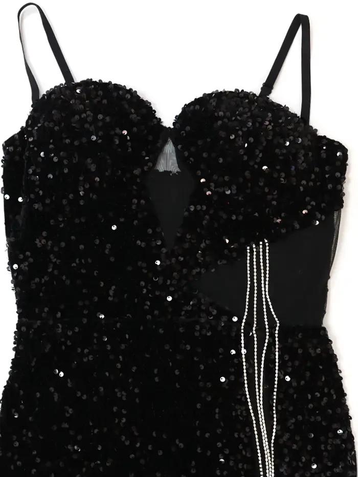 Robe longue noire transparente à sequins sexy pour femme, collection été 2026 – Élégante robe de soi